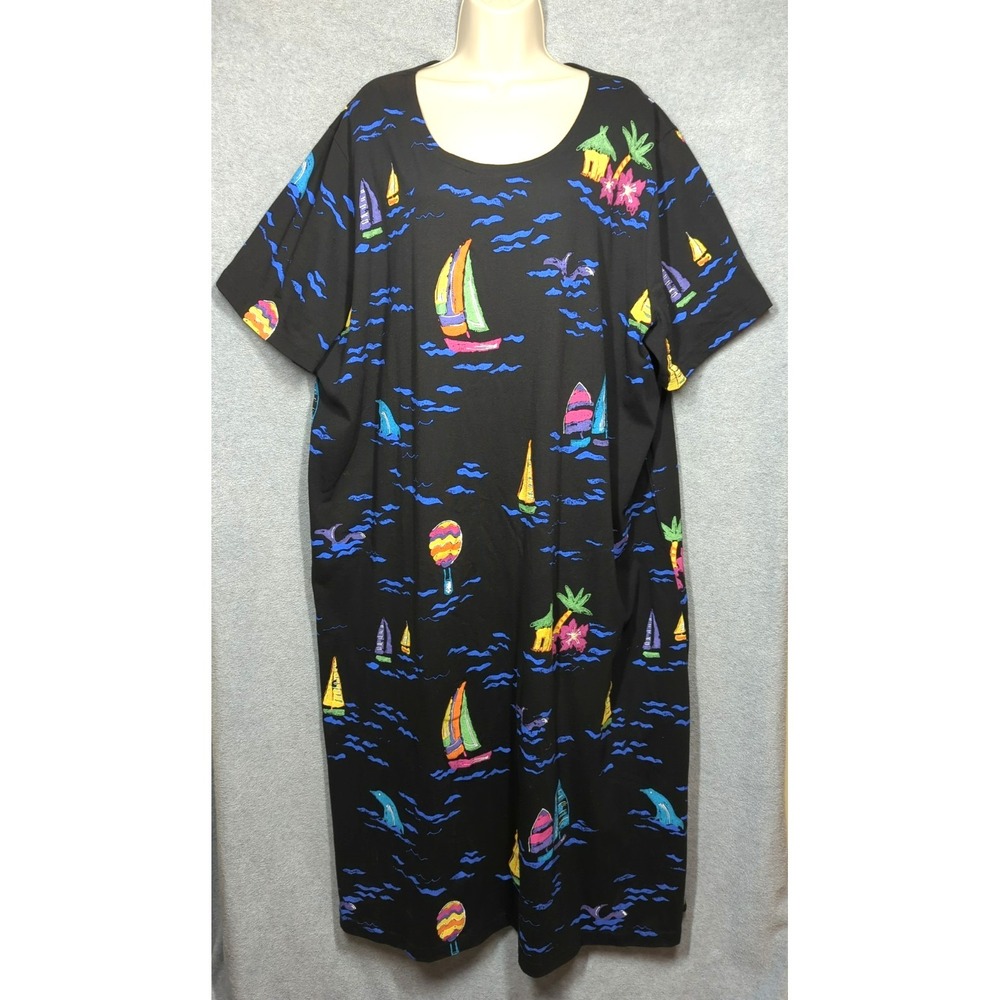 Vtg Copa Cabana Shift T-shirt Dress 3X Hand Painted USA Nautical Beachy Coastal